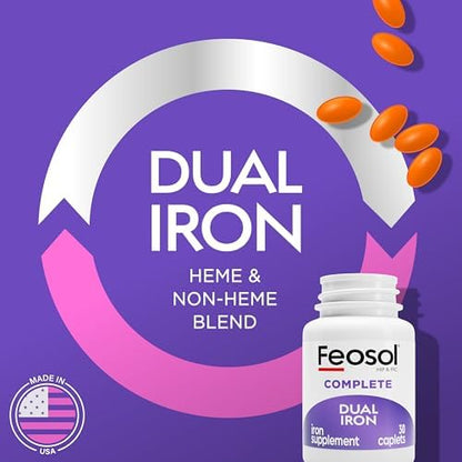 Feosol Complete Dual Action Heme and Non-Heme packaging side description panel