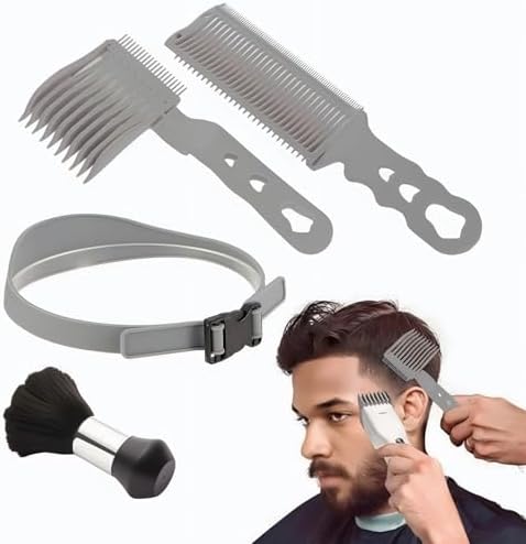Close up of the curved positioning barber fade comb for men.