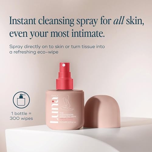 Luna Daily Everywhere Spray-to-Wipe bottle showing prebiotic ingredients.