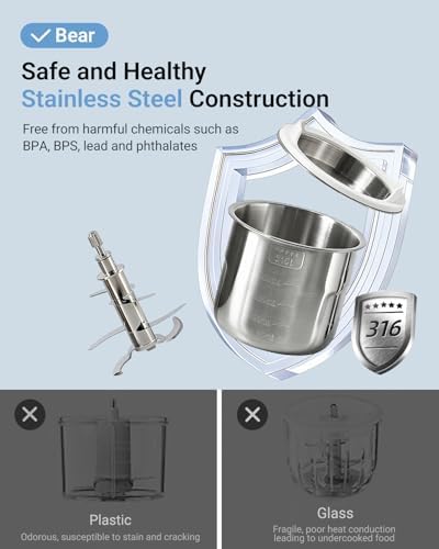 Digital interface of Bear baby food maker illustrating the one touch presets for fruits vegetables roots meat and fish