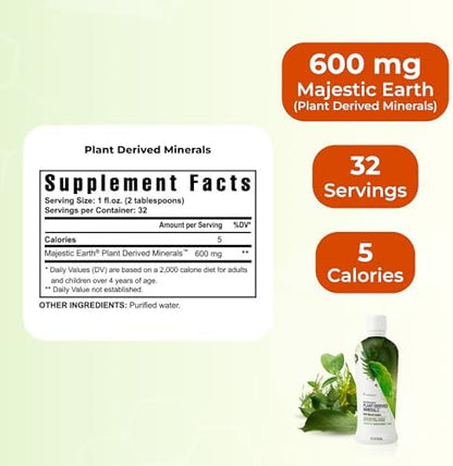 Close up of Youngevity Majestic Earth plant derived minerals bottle highlighting zero preservatives formula.