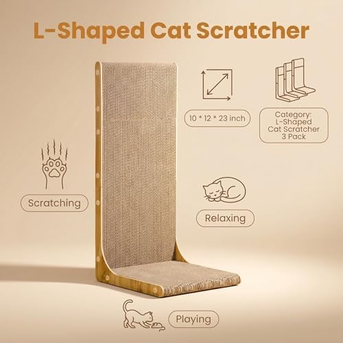 SMARTBEAN L shape cat scratch pad disassembled showing wood-grain frame and screws.