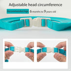 Waterproof baby bath hat with flexible rear sizing strap closure