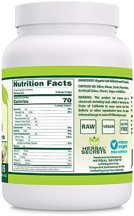 Herbal Secrets cold milled ground flaxseed powder nutritional supplement facts label