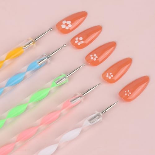 Set of 5 multicolored acrylic handle dotting pens for manicure