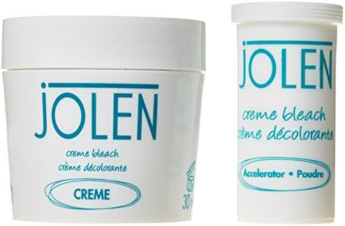 Close up of Jolen original creme bleach contents with spatula and mixing tray accessories