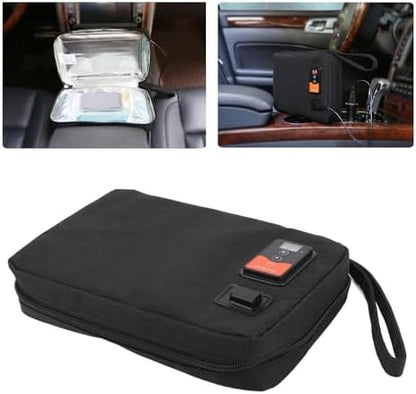 Portable black baby wipe warmer heater showing USB cable connection