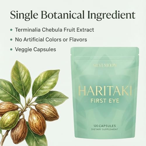 Side view of Silvermoon Haritaki digestive health capsules