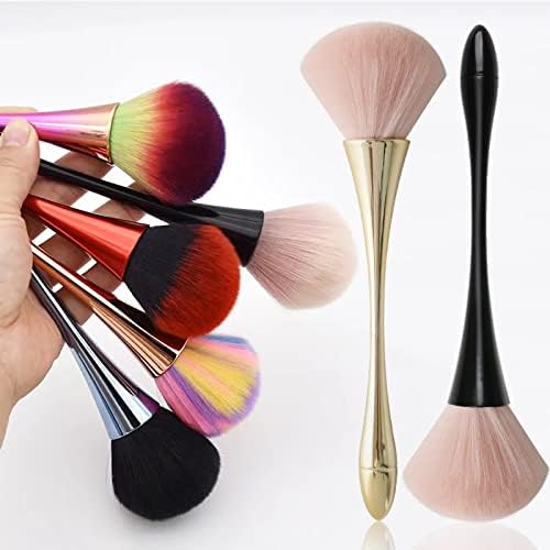 2Pcs Nail Dust Brush Acrylic Brush Cleaner Nail Brushes for Cleaning Dust Dip Powder Brush Large Makeup Brush Blush Brush Nail Clean Up Brush Manicure Brush Nail Art Tools (Gold+Black) - Image 3