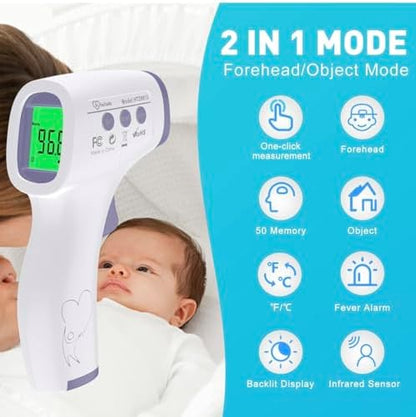 Handheld no-touch thermal temperature scanner for home and office use.