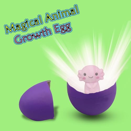 Fully expanded axolotl and penguin figures after growing six hundred percent in water
