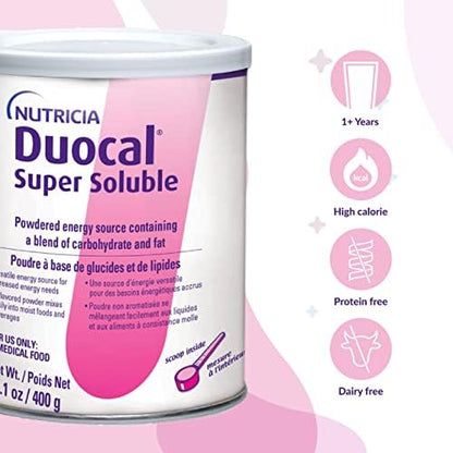 Back label of Duocal high calorie supplement showing ingredients