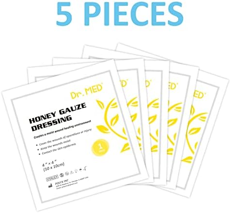 Dr. Med Manuka Honey Gauze Dressing 4" x 4", (5 PCS/Box) Honey Medical Bandage Wound Care Patch for Minor Abrasions, Cuts, Lacerations, Scald and Burns for Wound Healing, Chemical and Drug Free - Image 7