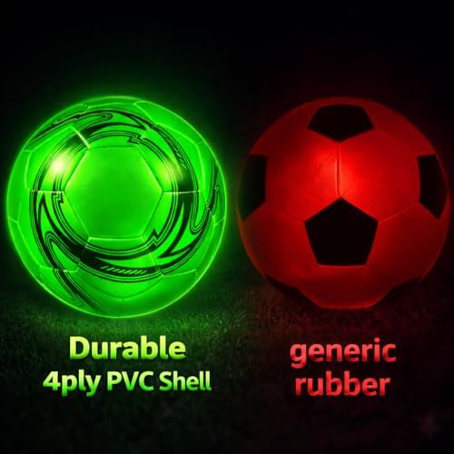 Radiant Sports glow in the dark sports ball with the USB charging cable plugged into the hidden port