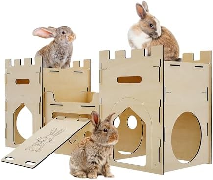 HIIMALEX Extra Large Wooden Bunny Castle House Multistory Climbing Tower Hideout Ventilated Sturdy Habitat for Rabbit Guinea Pig Chinchilla Ferret - Image 2