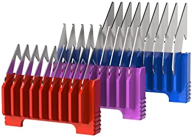 Shernbao stainless steel five in one clipper comb set showing the vivid color identifiers.