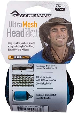 Sea to Summit mosquito head net worn over a hiking hat