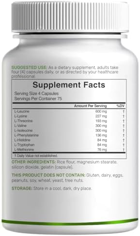 Deal Supplement EAA 2000mg capsule bottle nutritional label view
