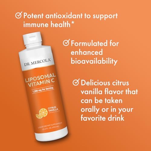 Dr. Mercola non-GMO immune support liquid supplement bottle angled showcase