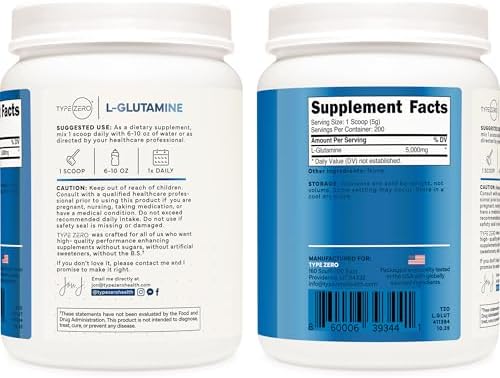 Scoop portion of Type Zero L-Glutamine fitness supplement