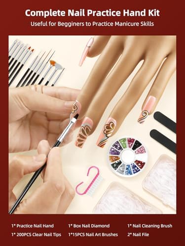 Flexible mannequin hand for nail training with replacement tips
