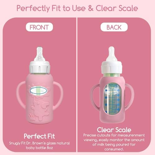 WAJIAYON 4 Pack Silicone Sleeves for Dr. Brown's Glass Baby Bottles -Drop Protection Easy-Grip Baby Bottle Sleeves Holder with Handles, Compatible with Dr. Brown's Newborn Glass Bottles 4 oz/120 ml - Image 8
