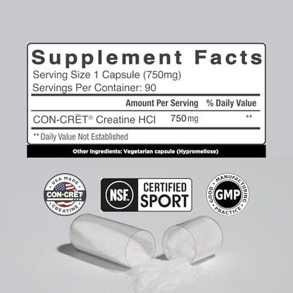 CON-CRET Creatine HCl supplement facts label