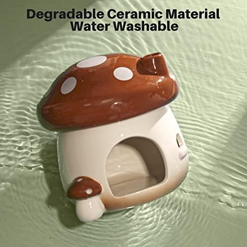 BUCATSTATE Hamster Hideout Ceramic, Mushroom Shape Hamster House and Habitats Cool Bed Ideal for All Season Dwarf Hamster Gerbil Mice Golden Bear (Brown-Large) - Image 5
