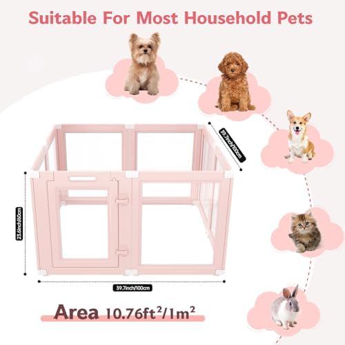 DIY Clear Acrylic Dog Playpen Indoor, Transparent Easy Cleansing Puppy Fence with Suction Cup, Easy-Assemble Indoor Whelping Crate for Small Puppies (23.6" H, 8PCS), Pink - Image 3