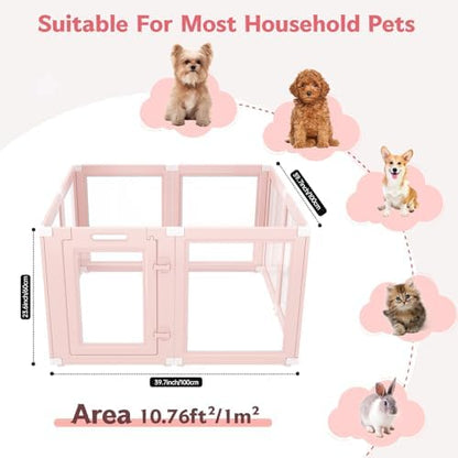 DIY Clear Acrylic Dog Playpen Indoor, Transparent Easy Cleansing Puppy Fence with Suction Cup, Easy-Assemble Indoor Whelping Crate for Small Puppies (23.6" H, 8PCS), Pink - Image 3