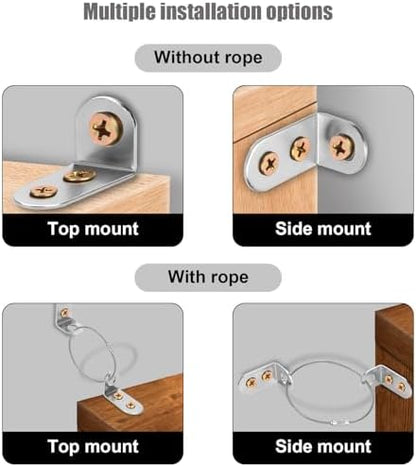 Four sets of premium metal anti tip safety hardware for household cabinets