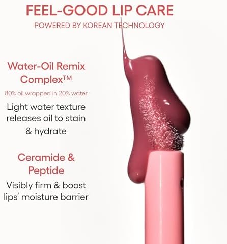 Side-by-side comparison of sheer single swipe versus buildable layered coverage of LANEIGE lip tint