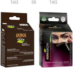 MinaiBrow dark brown henna tint paste being applied to eyebrows with a brush.