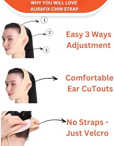 Medical-grade neck and chin compression garment in beige for surgery recovery.