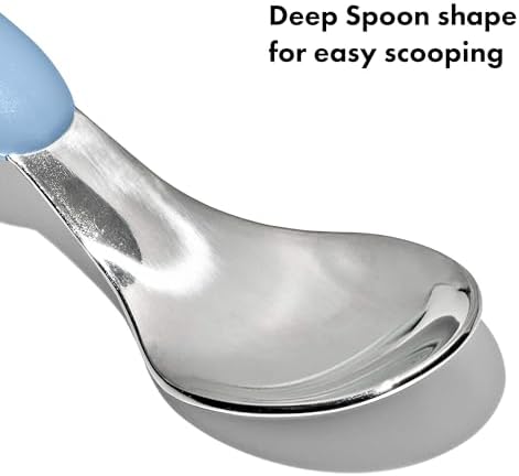 Side profile of OXO Tot stainless steel fork and spoon