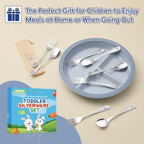 Twelve piece mirror polished stainless steel flatware for kids