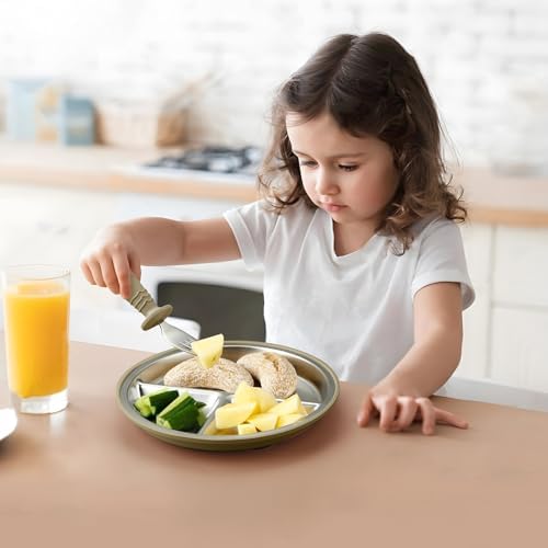 Side profile of PandaEar stainless steel toddler plate with suction base