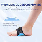 Pair of black Cozyhealth arch supports displaying the non-slip inner material.