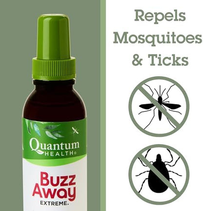 Quantum Buzz Away Extreme essential oil bug repellent spray ingredients panel
