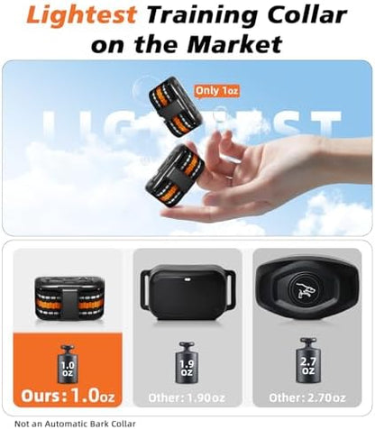 Orange and black adjustable nylon strap of the compact puppy training collar spread out flat.
