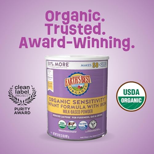 Back label of Earth's Best Sensitivity formula showing nutritional information.