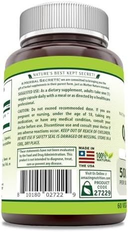 Authentic USA imported Herbal Secrets Quercetin 500mg antioxidant capsules packaging details