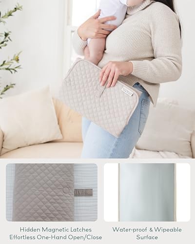 Quilted waterproof surface of the Lily Miles travel changing pad