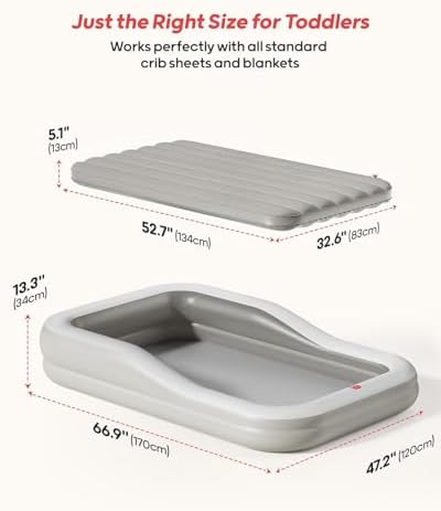 QPAU inflatable transitional toddler bed setup inside a camping tent for outdoor family travel