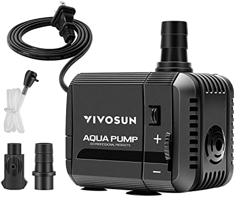 Vivosun fountain pump side view displaying adjustable flow control dial