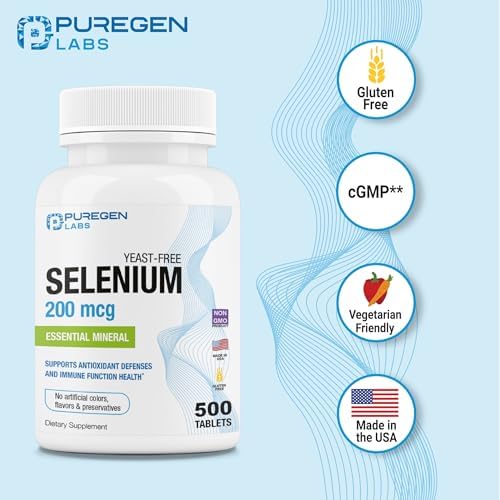 Back label of Puregen Labs Selenium 200mcg showing the trace mineral serving size information.