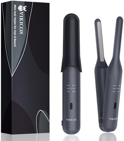 VIKICON portable beard flat iron being used on a short beard demonstrating close precision grooming