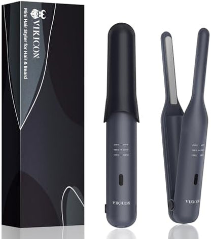 VIKICON portable beard flat iron being used on a short beard demonstrating close precision grooming