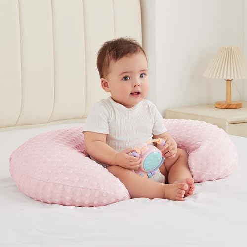 Ergonomic nursing pillow showing plush fabric texture