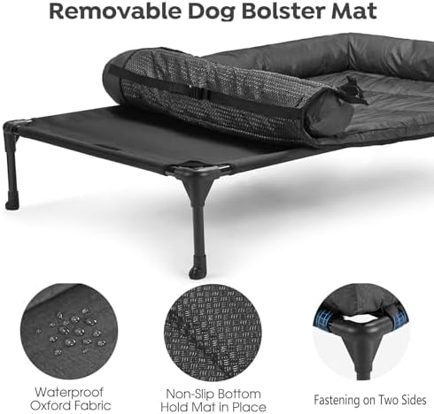 Veehoo Cooling Elevated Dog Bed Add Removable Waterproof Bolster Cushion Mat, Raised Pet Cot with Breathable Teslin Mesh, No-Slip Feet, Dog Couch Bed for Indoor Outdoor, 42x30inches, Black, CWC2331B - Image 5